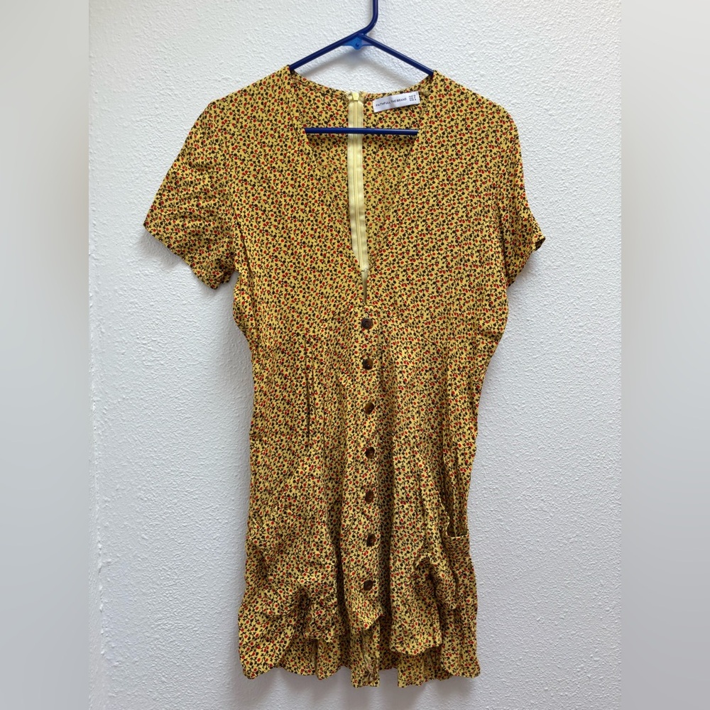 Faithfull the Brand Pilou Yellow Floral Print Mini Dress Size Medium